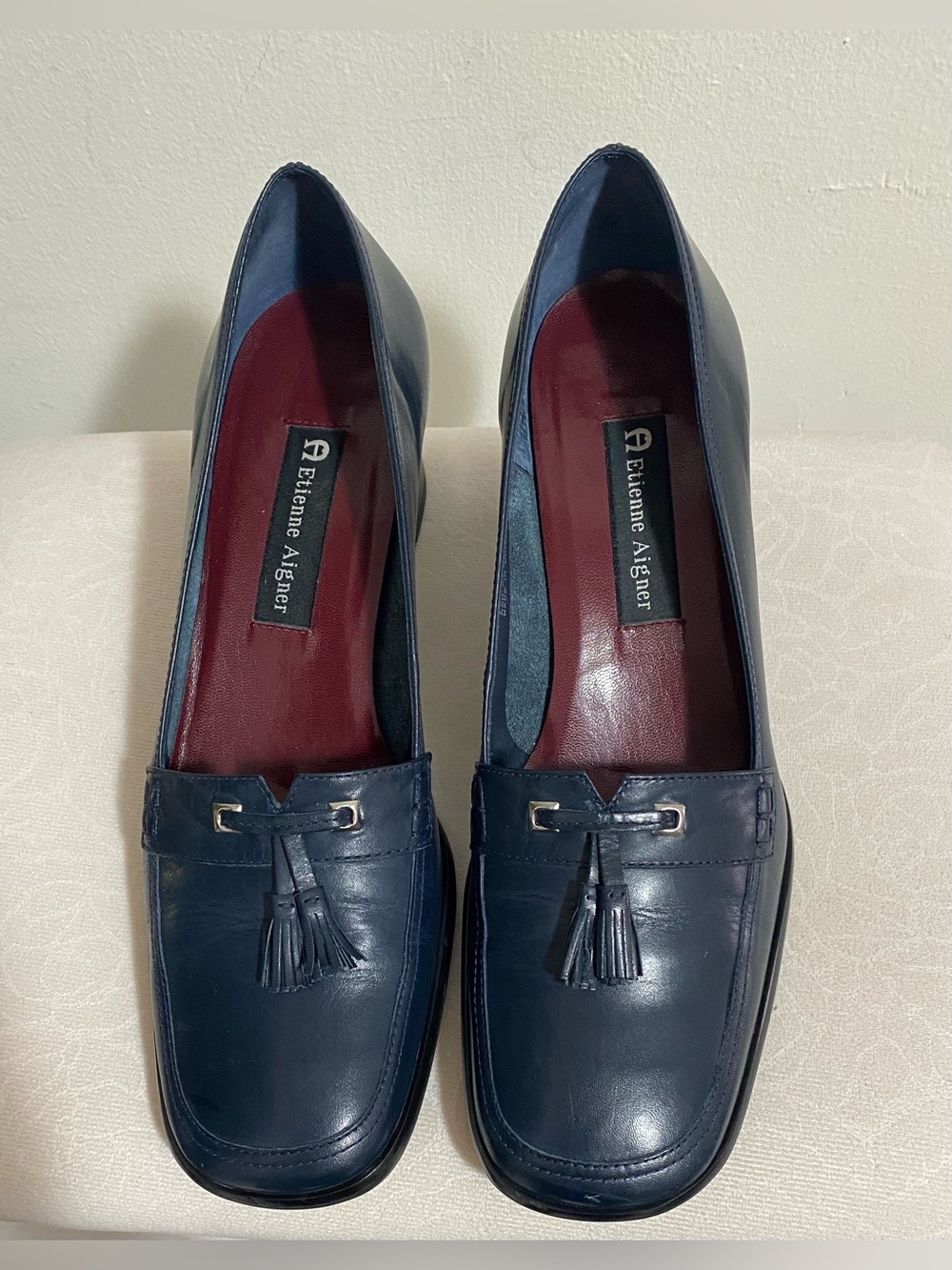 Etienne Aigner Navy Leather Tassel Loafers